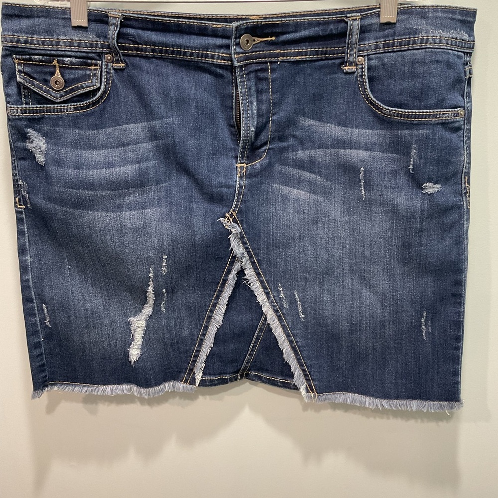 INC International Concepts Denim Distressed Mini Skirt